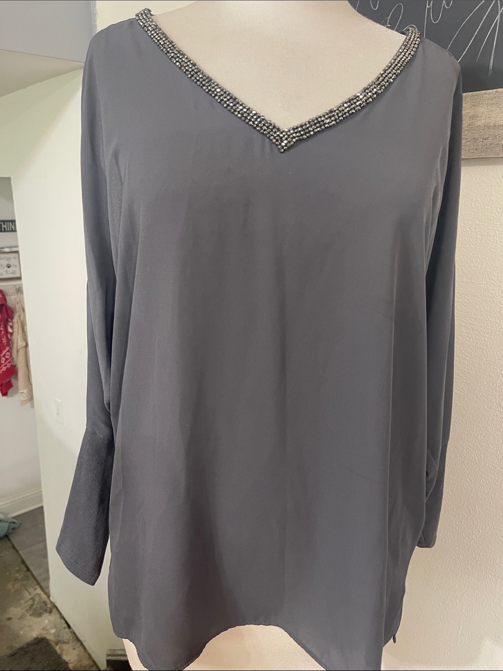Juicy Couture Gray Beaded Cold Shoulder Top - Sz M